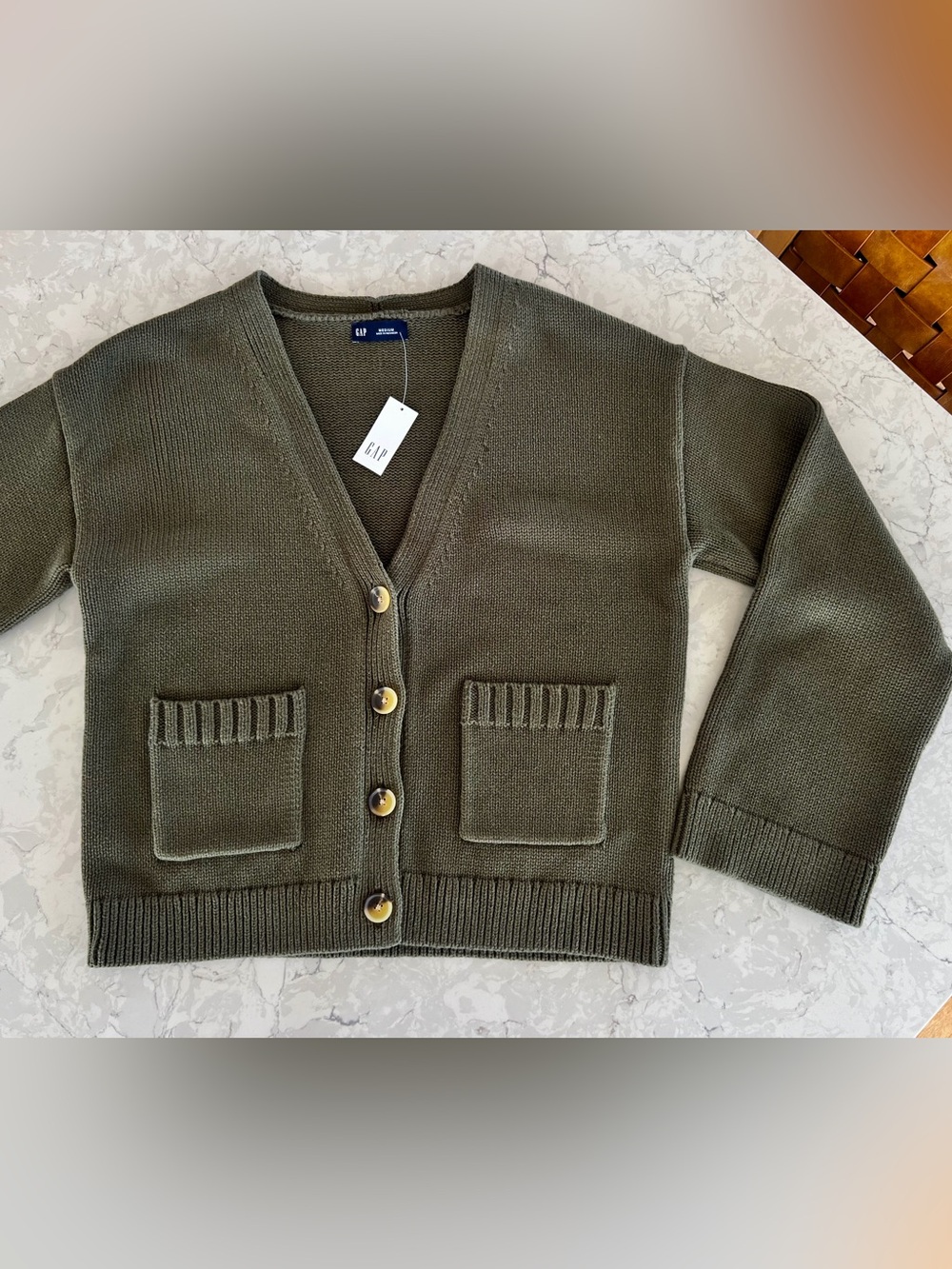 GAP Olive Green V-Neck Button Front Cardigan, NWT